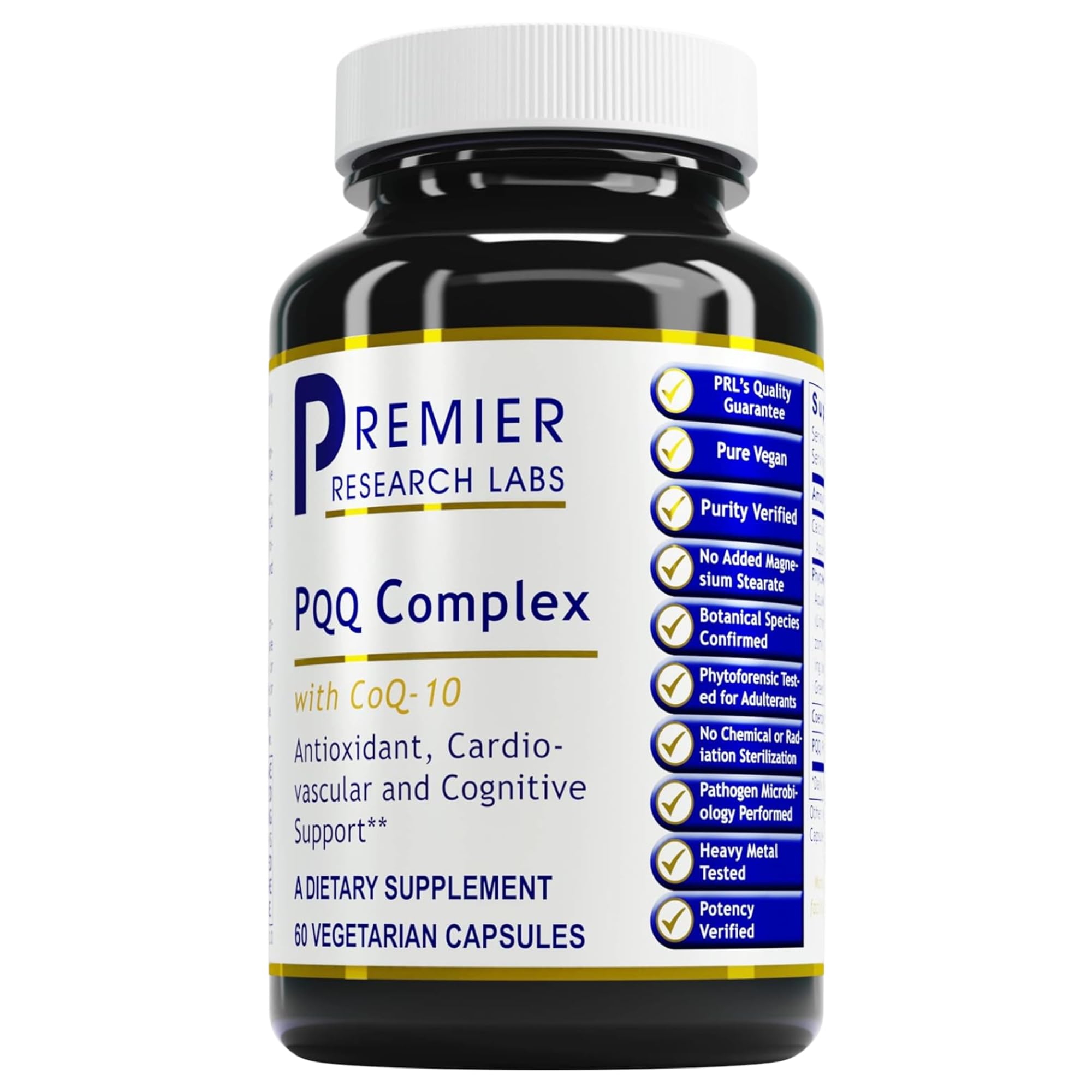 Premier Research Labs Premier PQQ Complex with CoQ10 - Coenzyme Q10, Co Q 10 Supplement with Pyrroloquinoline Quinone (PQQ) for Antioxidant, Brain & Heart Support - 60 Vegetarian Capsules
