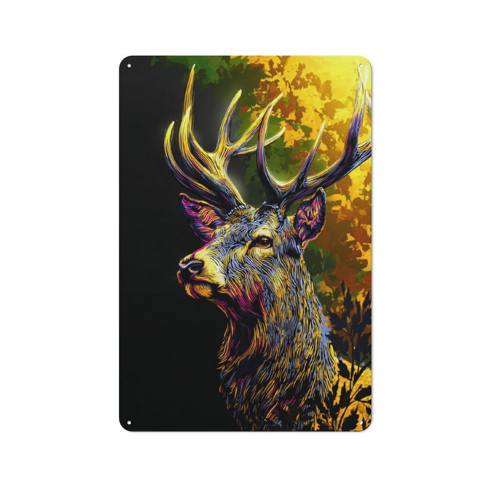 Junmoney Colorful Deer Illustration -1 Tin Sign 30X20cm With For Workshop Wall, Retro Decor, For Metal Sign Collectors, For Cafés, Pubs And Restaurants