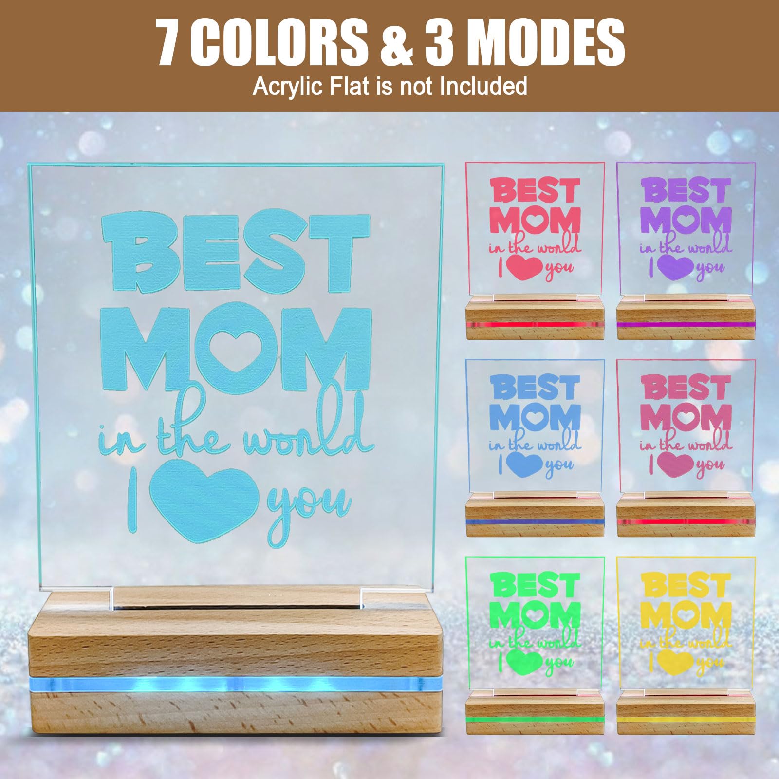Lot 2 Bases LED Bois Rectangulaires 15x4x3 Cm – Veilleuse 3D Acrylique, Lumière Chaude/Colorée Pour Bijoux, Résine