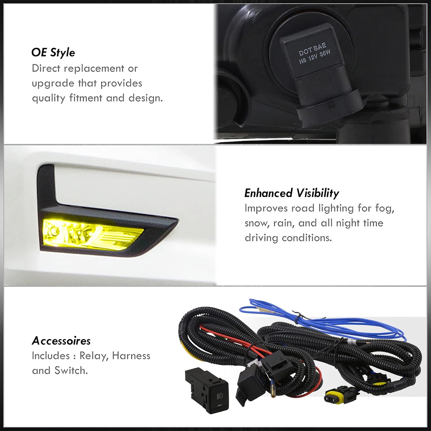 AJP Distributors Front Bumper Driving Signal Fog Lights Light Lamps Pair + Bezel Cover Bulbs Relay Switch Wiring Harness Kit Compatible/Replacement For Nissan Rogue T32 2017 2018 2019 2020 17 18 19 20