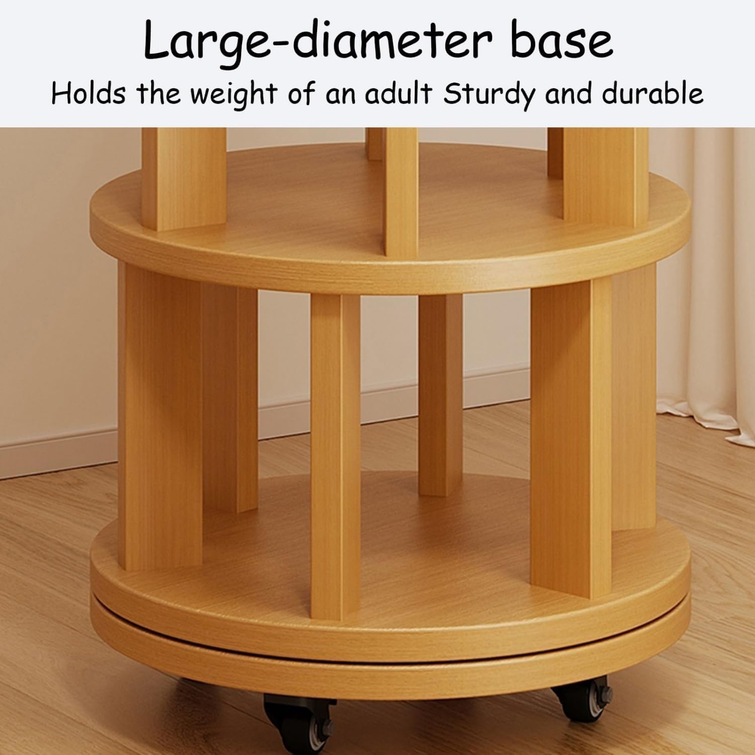 360° Drehbares Bücherregal 6-Etagen Drehregal Aus Massivholz, Platzsparendes Schmalregal Mit Rollen, Rotierender Bücherturm Für Wohnzimmer, Büro, Schlafzimmer, Ecke(Walnut)