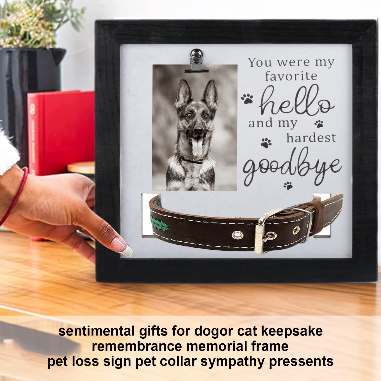 Dog Memorial Picture Frame 9" x 9" with Photo Clip & Collar Holder - Bereavement Remembrance Gift for Pet Loss - Image 4