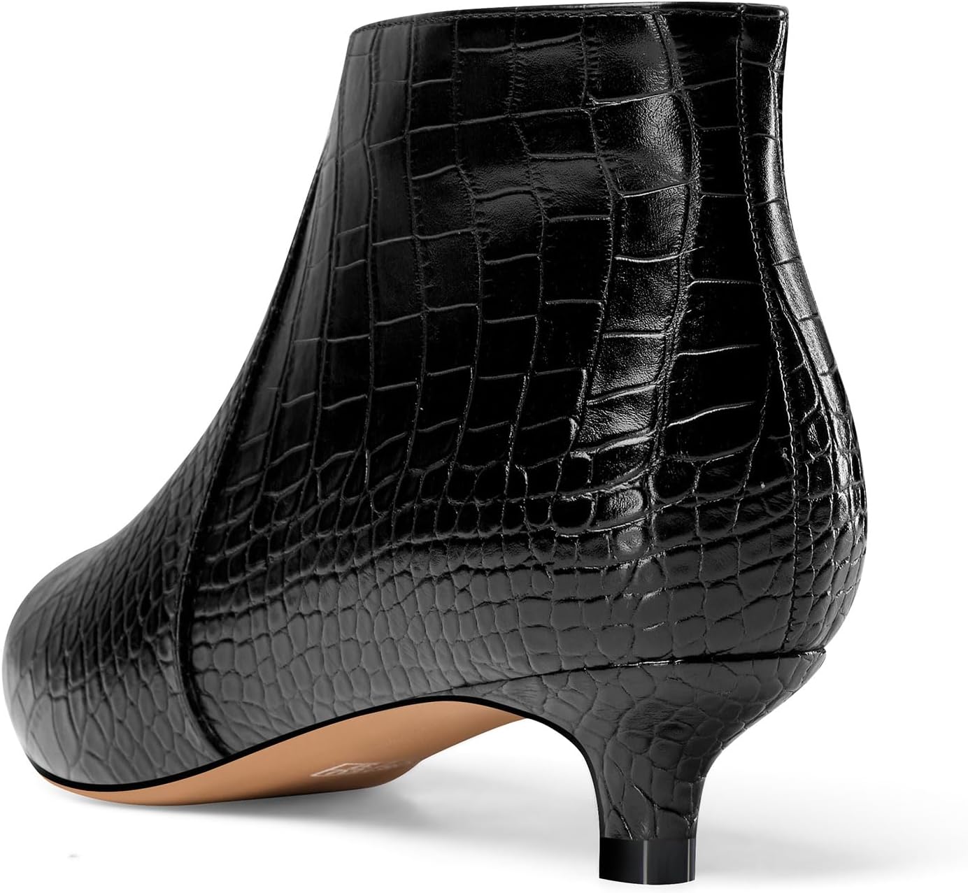 Aachcol Womens Pointed Toe Low Kitten Heel Ankle Boots Short Bootie Zipper Office Dress Basic Classic 1.4 Inches Heels