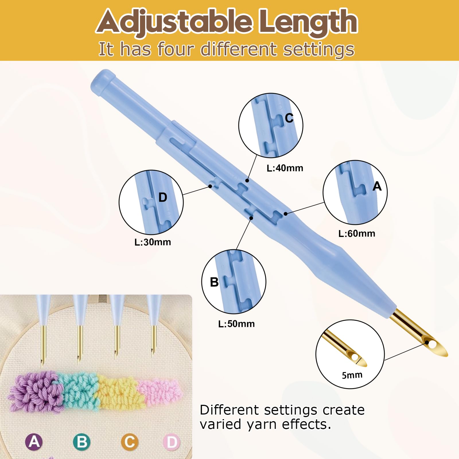 AVRIL　Loom30用へドル4種類　20、30、40、 50/10cm Amazon.com: 35 Pcs Punch Needle Kit, Punch Needle Tool