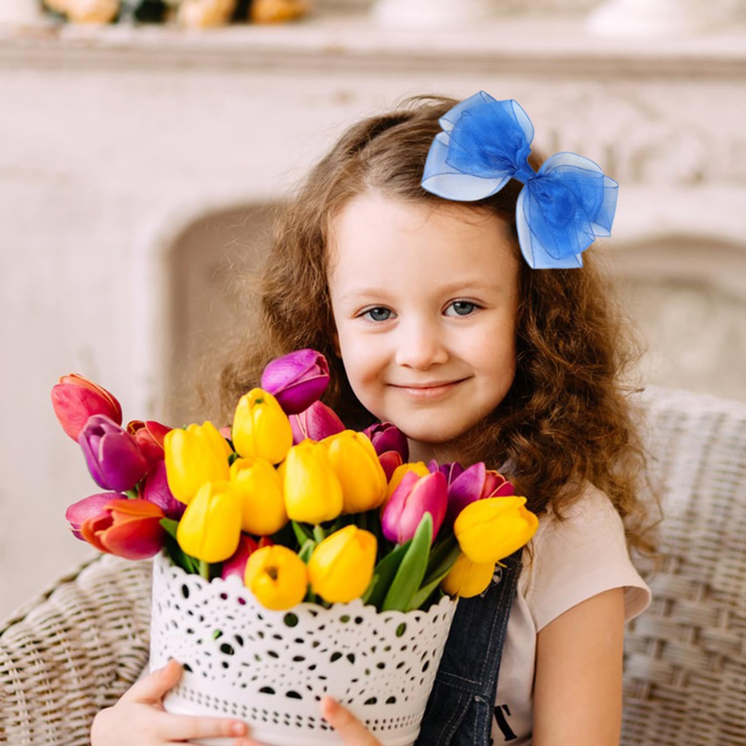 5.5-Inch Organza Double Hair Bows Alligator Clips Hair Accessories for Girls Toddler Kids Children Teens -Royal Blue - Image 2