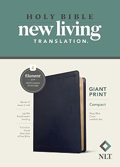 NLT Compact Giant Print Bible, Filament Enabled LeatherLike, Navy Blue Cross, Red Letter