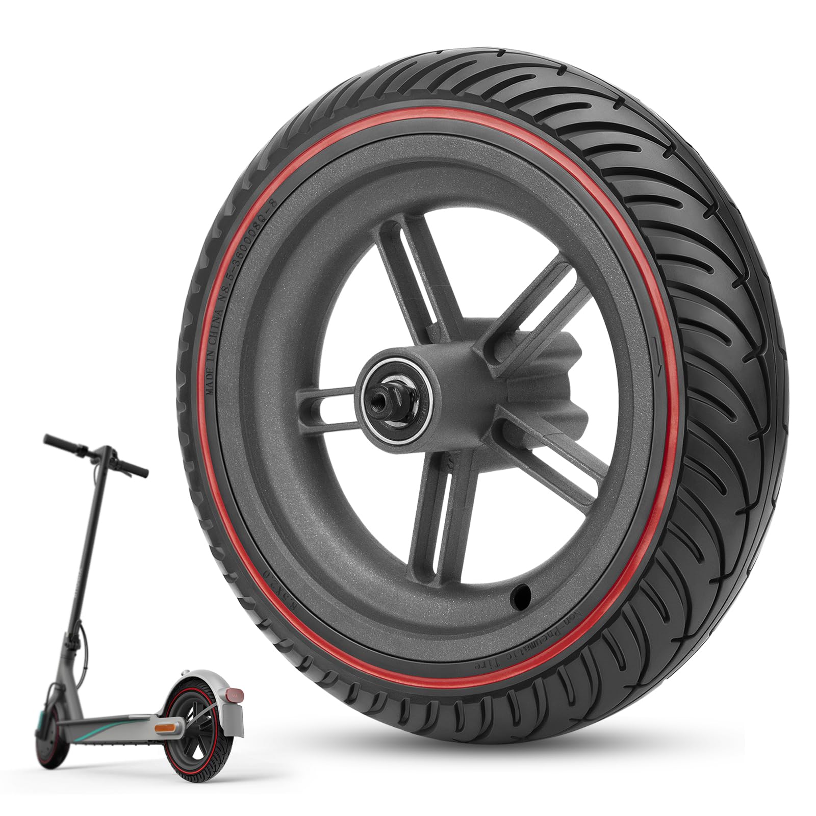 Amitor für Xiaomi Pro 2 Hinterrad Komplett, All-in-One Vollgummireifen E Scooter 8,5 Zoll mit Felge, Robust & Zuverlässig, Pannensichere & Abriebfeste, Einfache Montage,（Radachse: 78 mm）, 1PCS