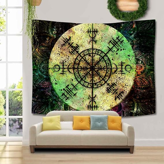 SHRAPHY Viking Tapestry 80x60 Inches Vintage Nordic Mythology Rune Tapestry Abstract Bohemian Datura Tapestries Wall Hanging for Bedroom GTXTUH26