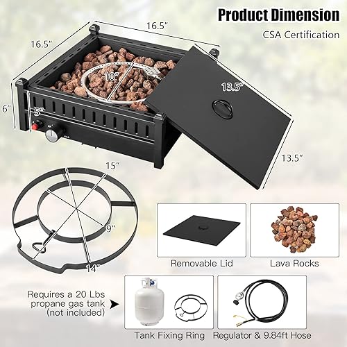 Miniatura 9 de HAPPYGRILL Fogata de propano portátil, mesa de 40,000 BTU para mesas con agujero para paraguas de 2 pulgadas, compacto con tapa extraíble y rocas de