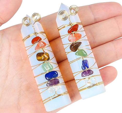Miniatura 2 de DUQGUHO Varitas de cristal curativo con cristales de ópalo, piedras de cristal natural envueltas en alambre para chakras, torre hexagonal de 2.7