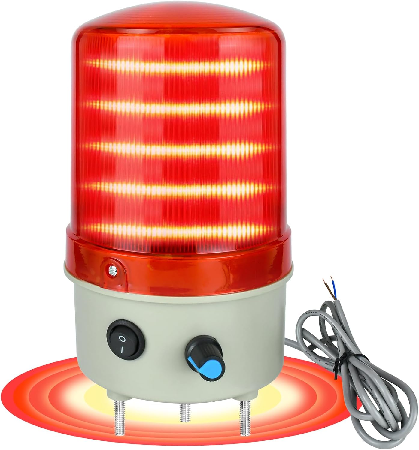 24V Industrial Rotating Warning Light LED Red Strobe Light for Emergency Alarms Safety Siren with Buzzer, Volume Control and Plug