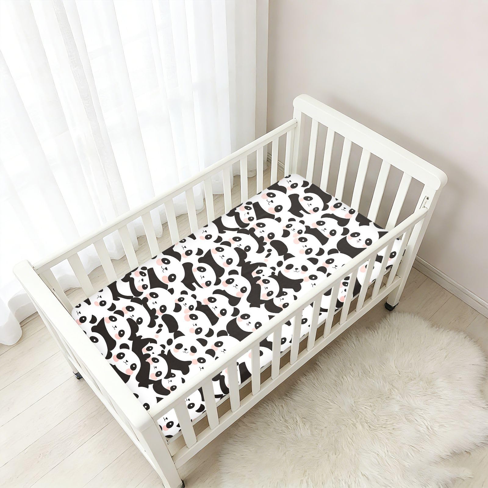 Sábanas de cuna de algodón para bebés y niñas, diseño de pandas de dibujos animados, suave, elástica, para decoración de guardería, 1 paquete de sabanas para cuna
