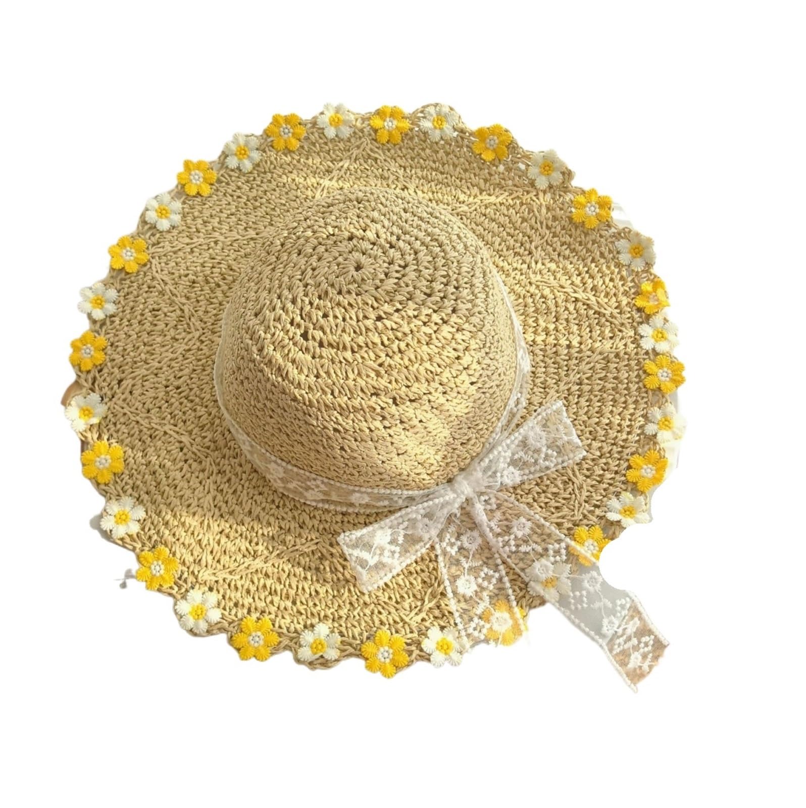 Generico Il cappello di paglia intrecciata è fresco con una tesa larga | [](Yellow)