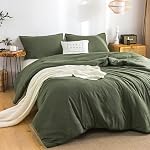 COTTEBED Ultra-Soft Queen Washed Bedding Comforter Sets Bed, All Seasons Use Light Weight with Warm Fluffy Washable Cotton Microfiber Fabric,1 Bed Comforter & 2 Pillow Sham(Queen/Full,Dark Olive Green