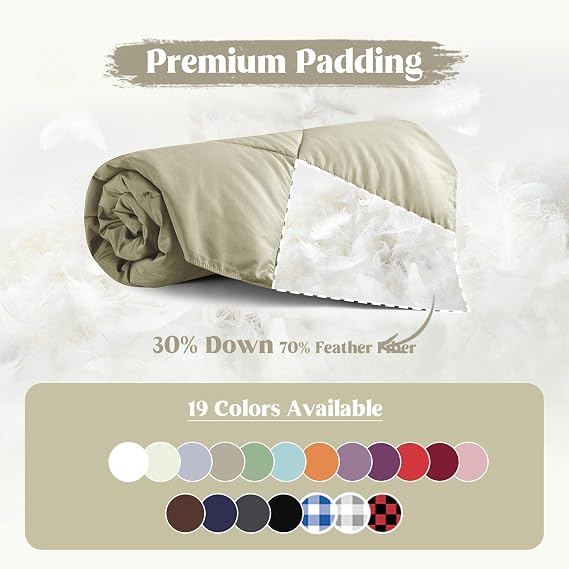 puredown Soft Feather Down Throw Blanket Lightweight Packable Couch Throw for Indoor and Outdoor Use, Throw 50X70, Beige