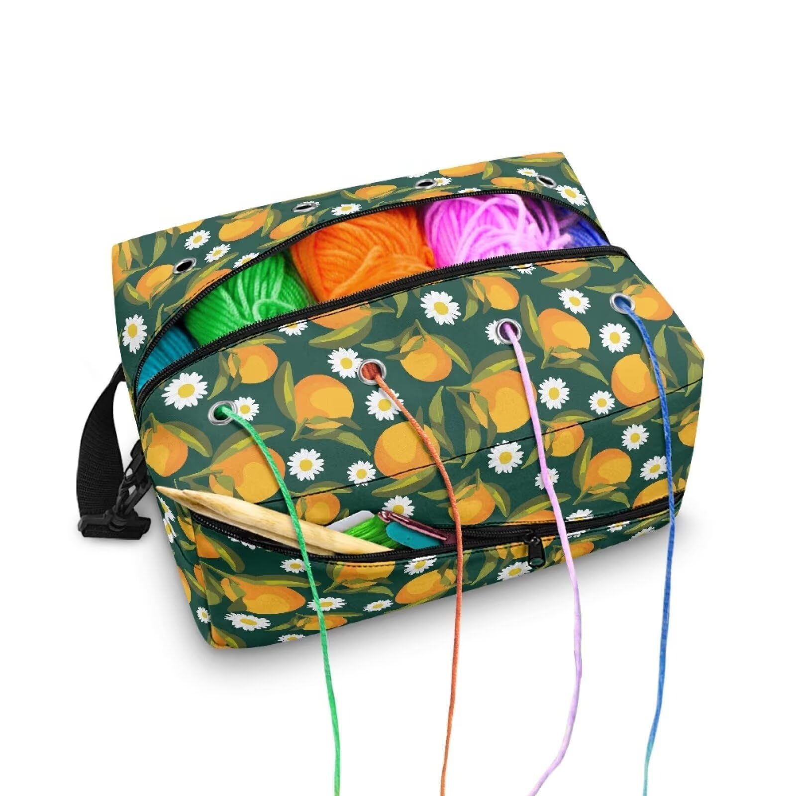 Drnuikhe Tangerine Knitting Bag Crochet Bag Dust Resistant Yarn Organizer Knitting &amp; Crochet Supplies Yarn Bag for Knitting Needles Traveling Knitting Bag Organizer Yarn, Crochet Kit