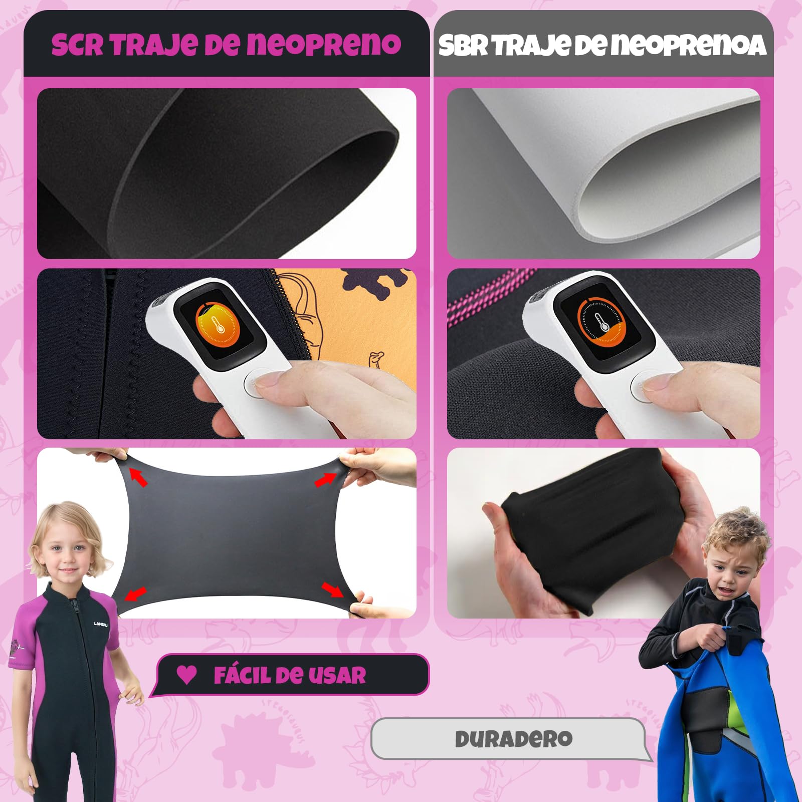 Traje de Neopreno para niños – 2,0 mm Corto Neopreno para niños, pionero Cremallera Completa, protección UV, Traje térmico para Surf, natación y Buceo