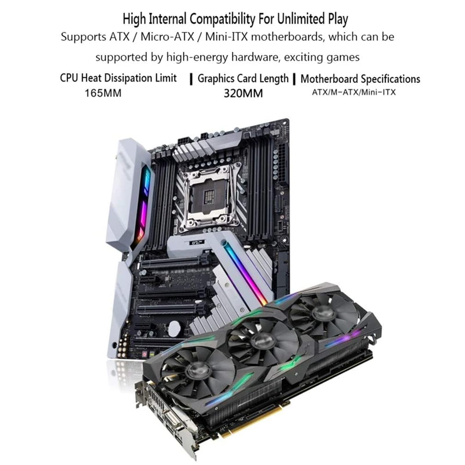 Obudowa komputera, Obudowa do gier PC, Obsługuje formaty ATX/M-ATX/ITX, 6 wentylatorów, Obsługuje chłodzenie wodne, Pasek świetlny RGB z przodu, Nadaje się do gier biurowych (Size : White)