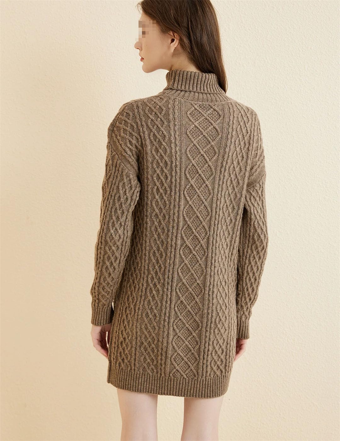 Maglione da donna a collo alto, in lana, invernale, a maniche lunghe, lavorato a maglia