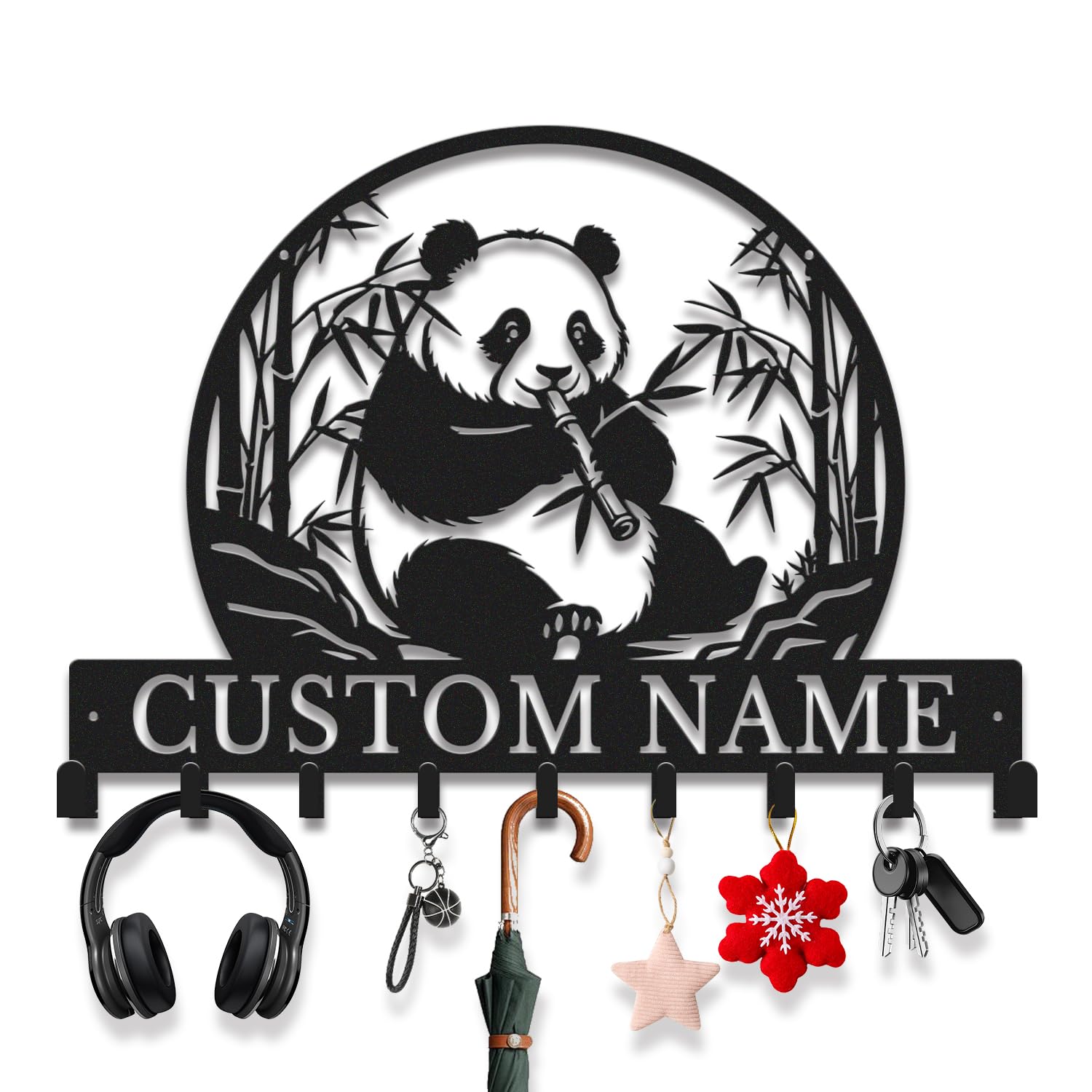Avalox Style-4 Personalized Panda Key Holder With Key Hooks – Custom Name Metal Wall Organizer For Entryway, Living Room, Patio, Unique Key Rack For Keys, Leash, Lanyard (Style-4)