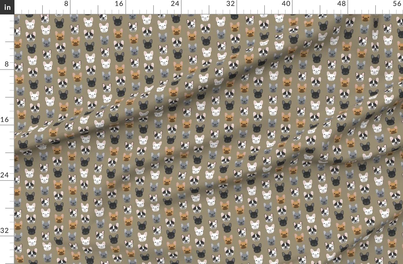 Spoonflower Fabric - French Bulldog, Dogs, Pet, Puppy, Frenchies, Frenchie, Dog, Brown Printed on Organic Cotton Sateen Fabric by The Yard - Sewing Quilting Apparel Home Decor