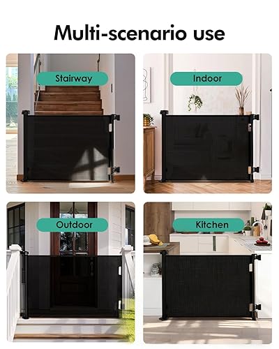 Miniatura 5 de Puertas retráctiles para bebés, puerta de malla para perros, 33.6 pulgadas de alto, se expande a 55 pulgadas de ancho, ajuste esencial de seguridad