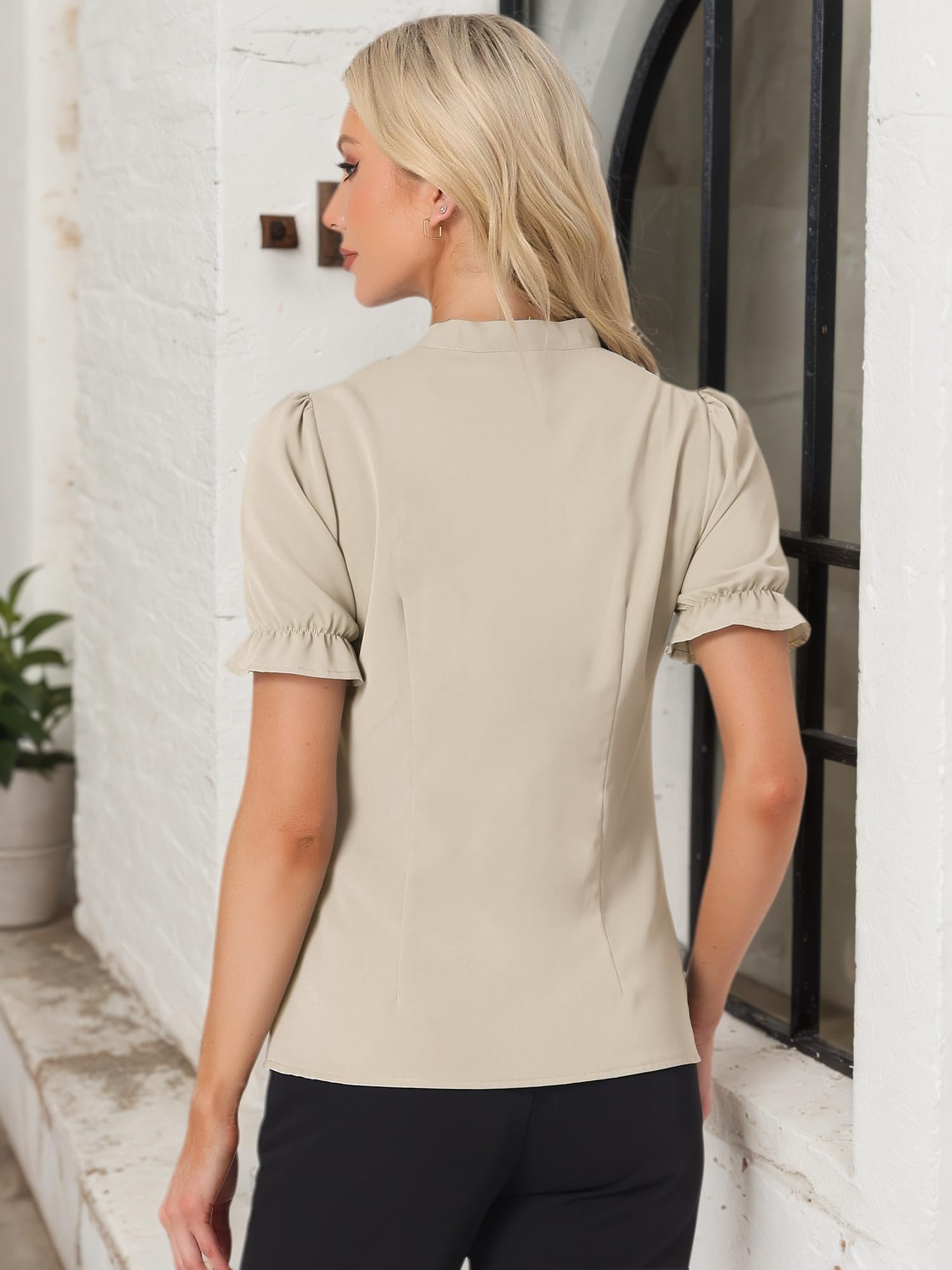 Allegra K Damen Sommer Elegant Bluse 50er Jahre mit Schleife Schluppenbluse Festliche Blusen Kurzarm Panel Fliege Hals Rüschen Top