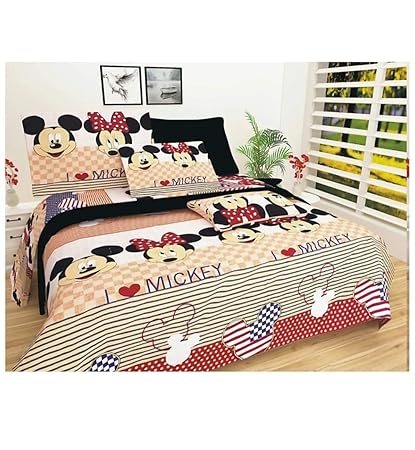 ENGUNIAS Offered Kids Micky Mouse Cartoon Collection 188TC 3D Celebration Polycotton Animal Prints Double Bedsheets with 2 Matching Pillow Covers Sheet (228x228 cm, Skin Design)