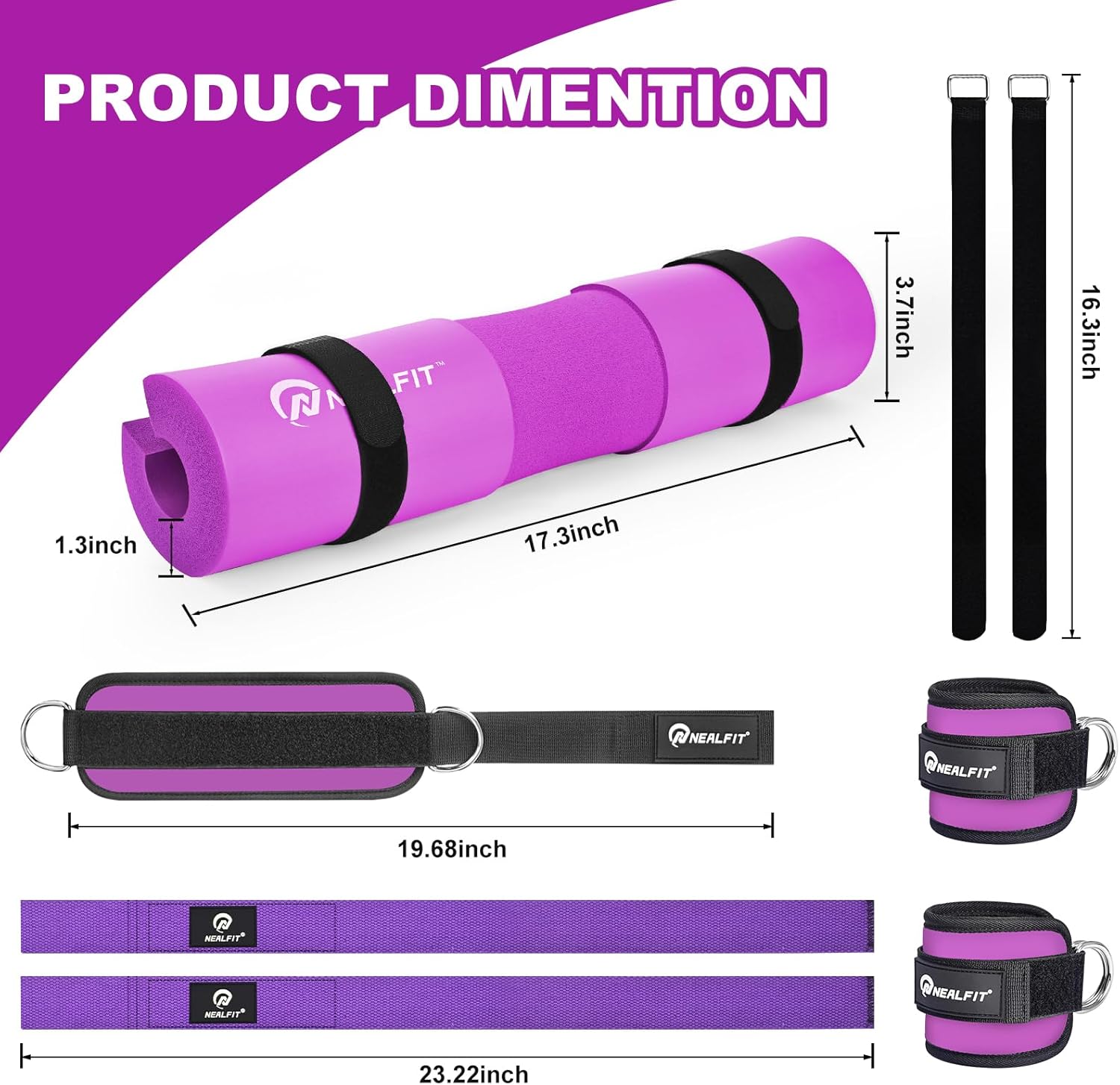 Barbell Pad Set with Lifting Straps & Ankle Straps - Squat Pad for Hip Thrusts, Lunges, Weightlifting - Heavy Duty Strength Training Equipment for Powerlifting, Home Gym thumbnail