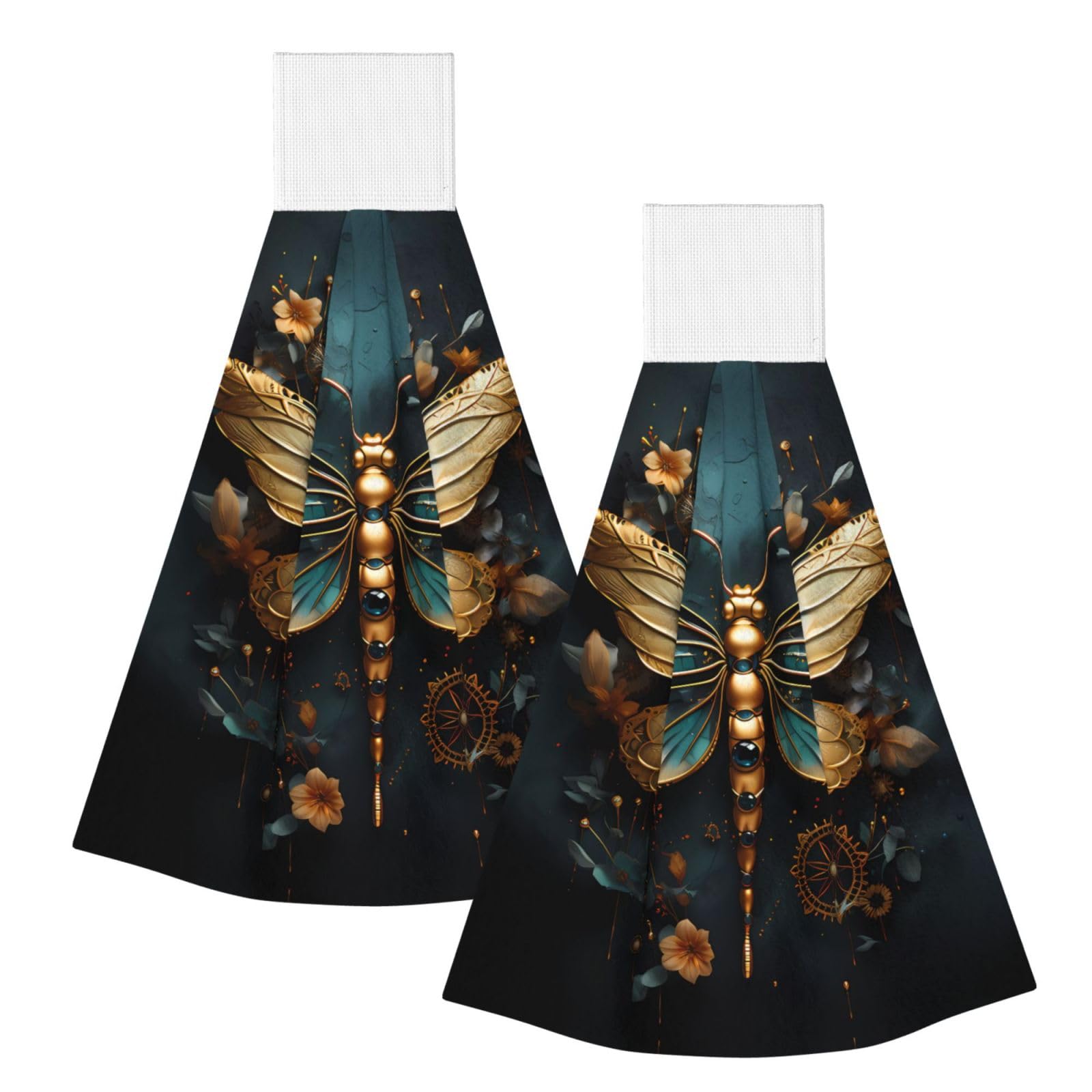 ZQYTGFDC Gold color delicate Dragonfly flower Highly Absorbent Dish Towels Soft Coral Fleece Wipe