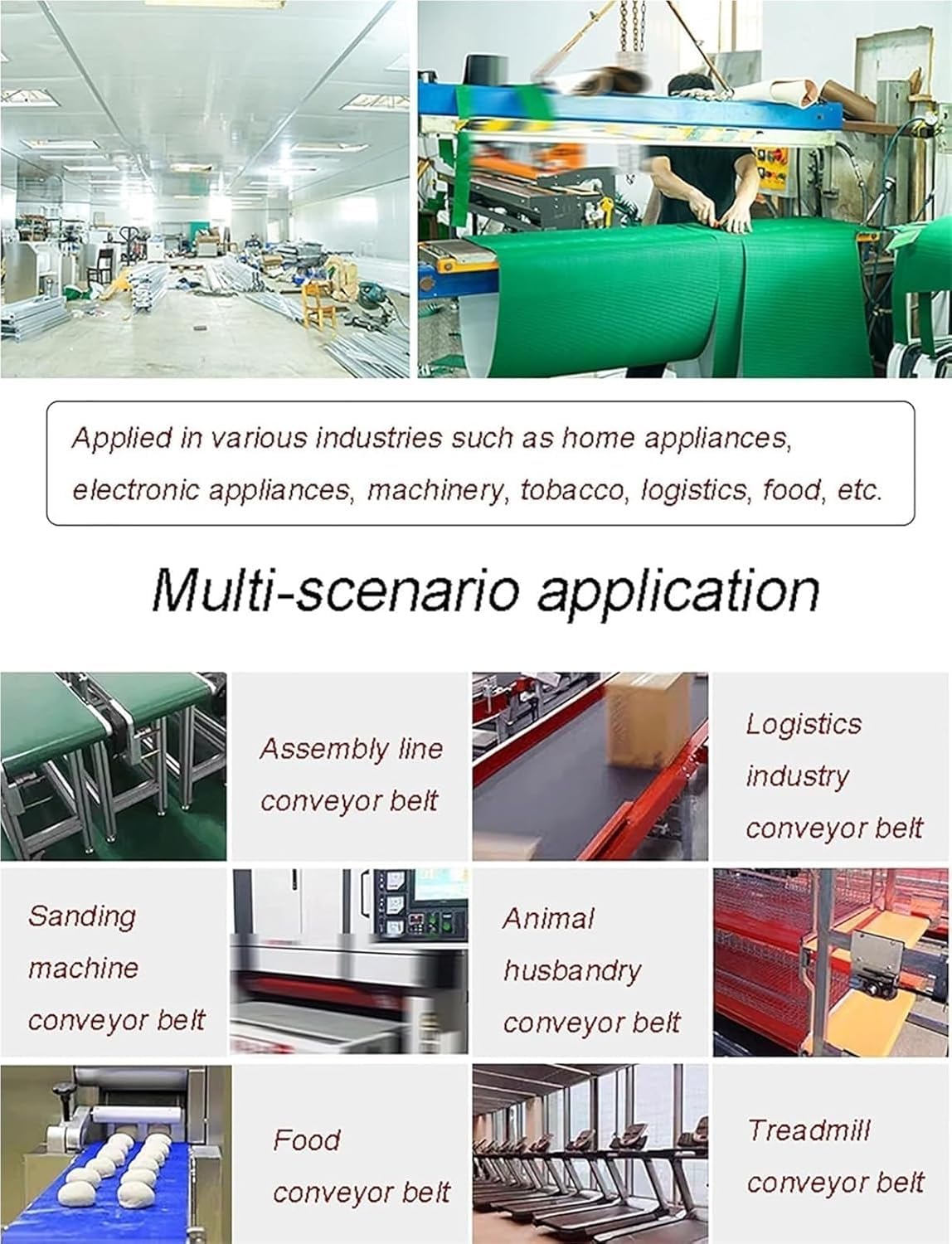 Correa industrial de PVC verde para procesamiento de alimentos, fabricación y líneas de montaje, cinta transportadora flexible de 70 x 360 cm para uso pesado