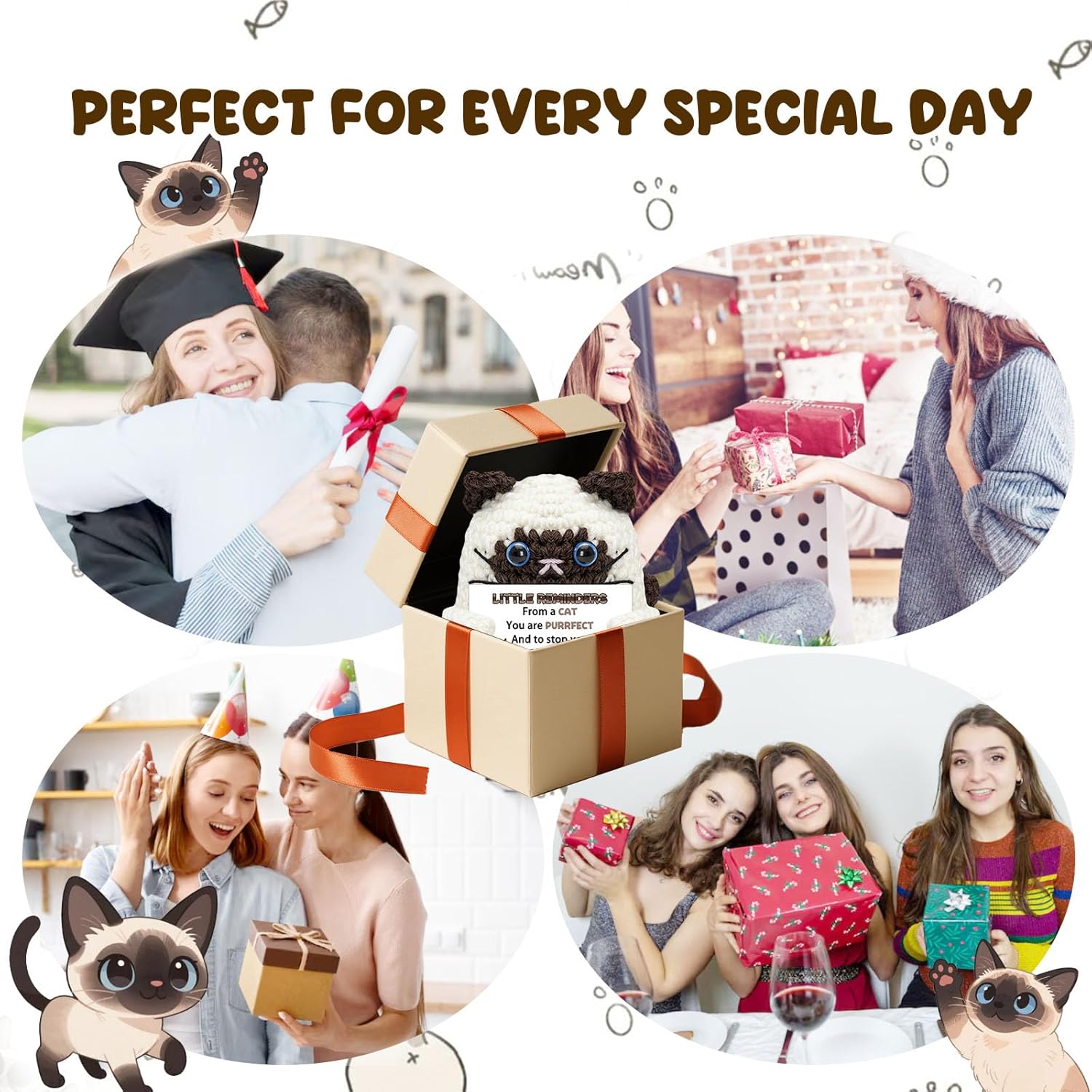 Birthday Gift for Women Men Friends Coworkers Cute Positive Handmade Crochet Cat Emotional Motivational Support Christmas Valentine Back to School Gift - Image 7