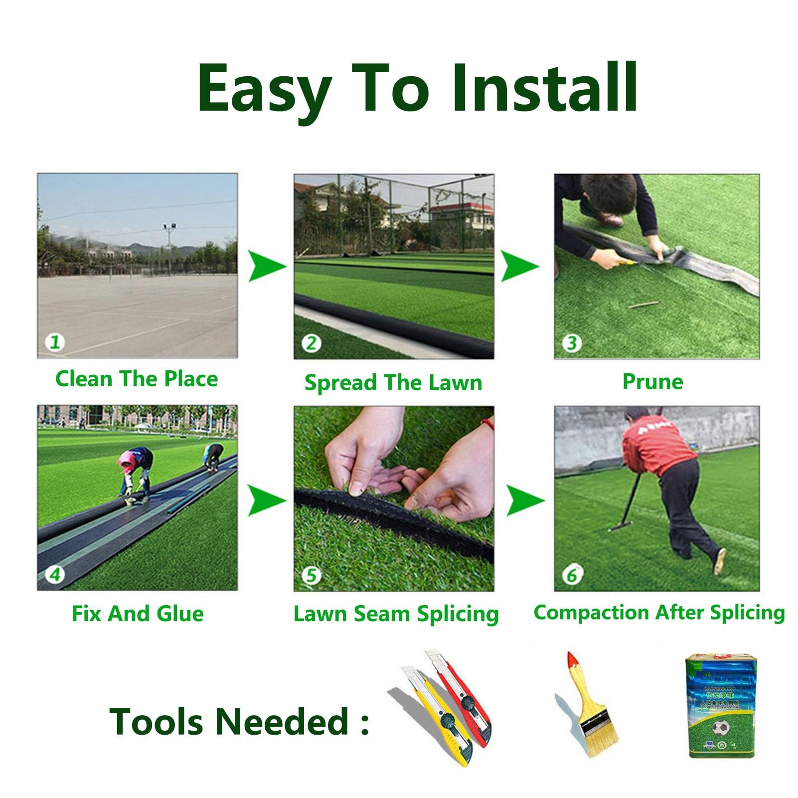 Tappeto in erba artificiale realistica, morbido tappeto sintetico per esterni, giardino, balcone e patio, decorazione (verde, 2 x 3,5 m / 6.56x11.48ft), ecologico e facile da pulire