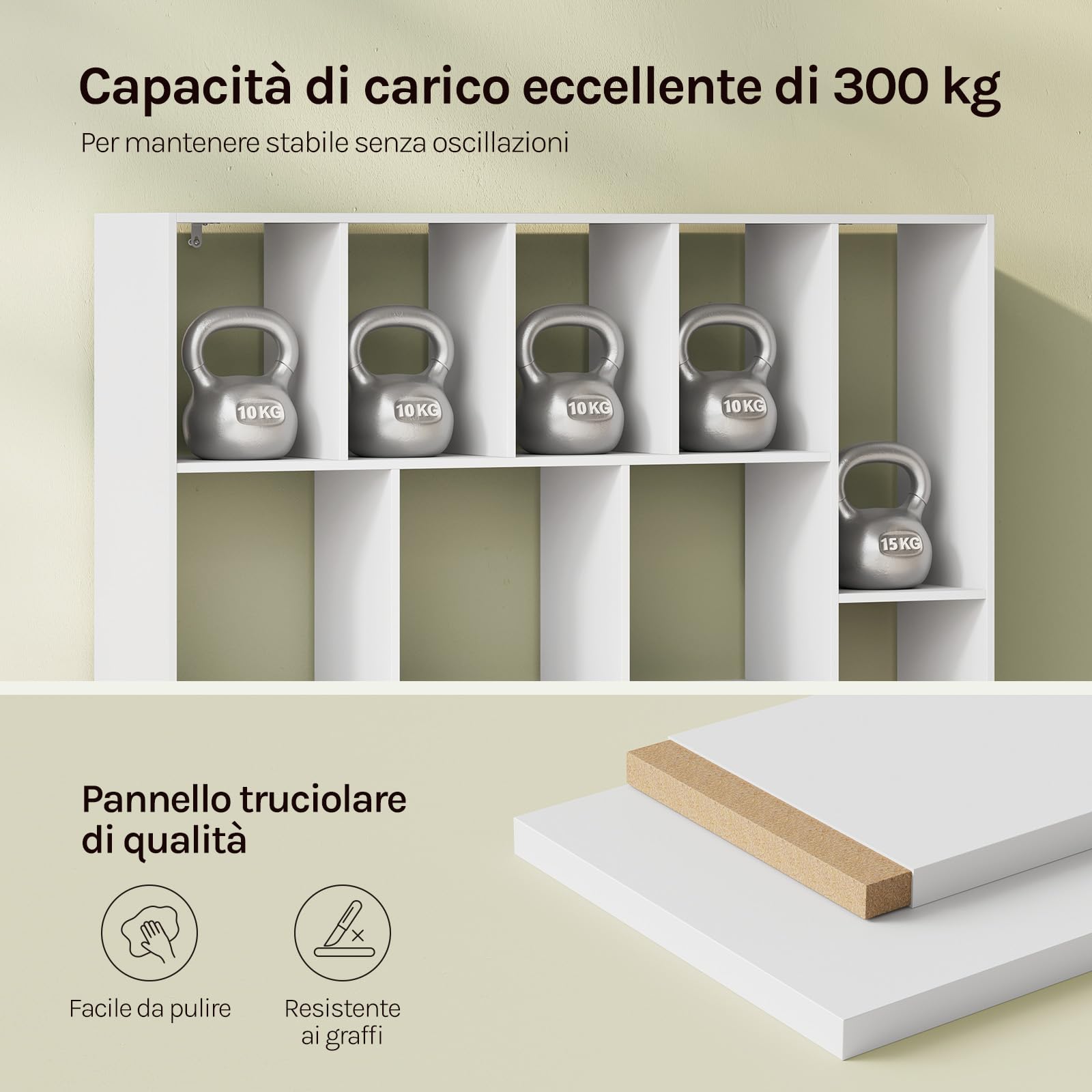 WOLTU Libreria a 13 Cubi, Scaffale Portaoggetti per Libri, Decorazioni, Piante, Orizzontale o Verticale, in Legno, per Soggiorno, Camera da Letto, Ufficio, 109x24x101 cm, Bianco