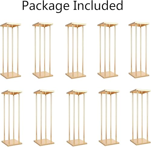 Miniatura 5 de 10 jarrones rectangulares, centros de mesa de boda para mesas, soporte geométrico de metal para flores, dorado, 23.6 pulgadas de alto, jarrón de