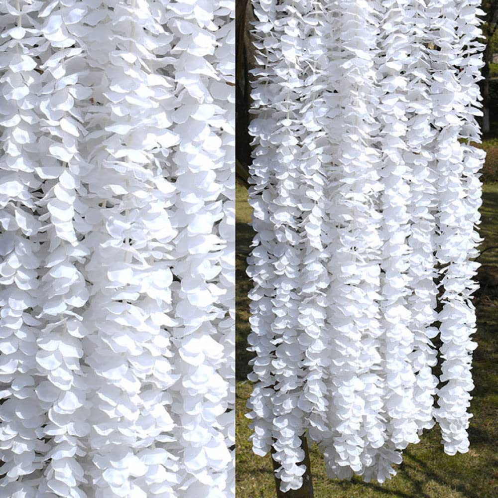 10pcs 2M / 3M Orchidée Rotin Fleur De Soie Artificielle Vigne pour La Maison De Mariage Décoration De Jardin Suspendu Guirlande Mur Faux Fleurs, Blanc, 2m
