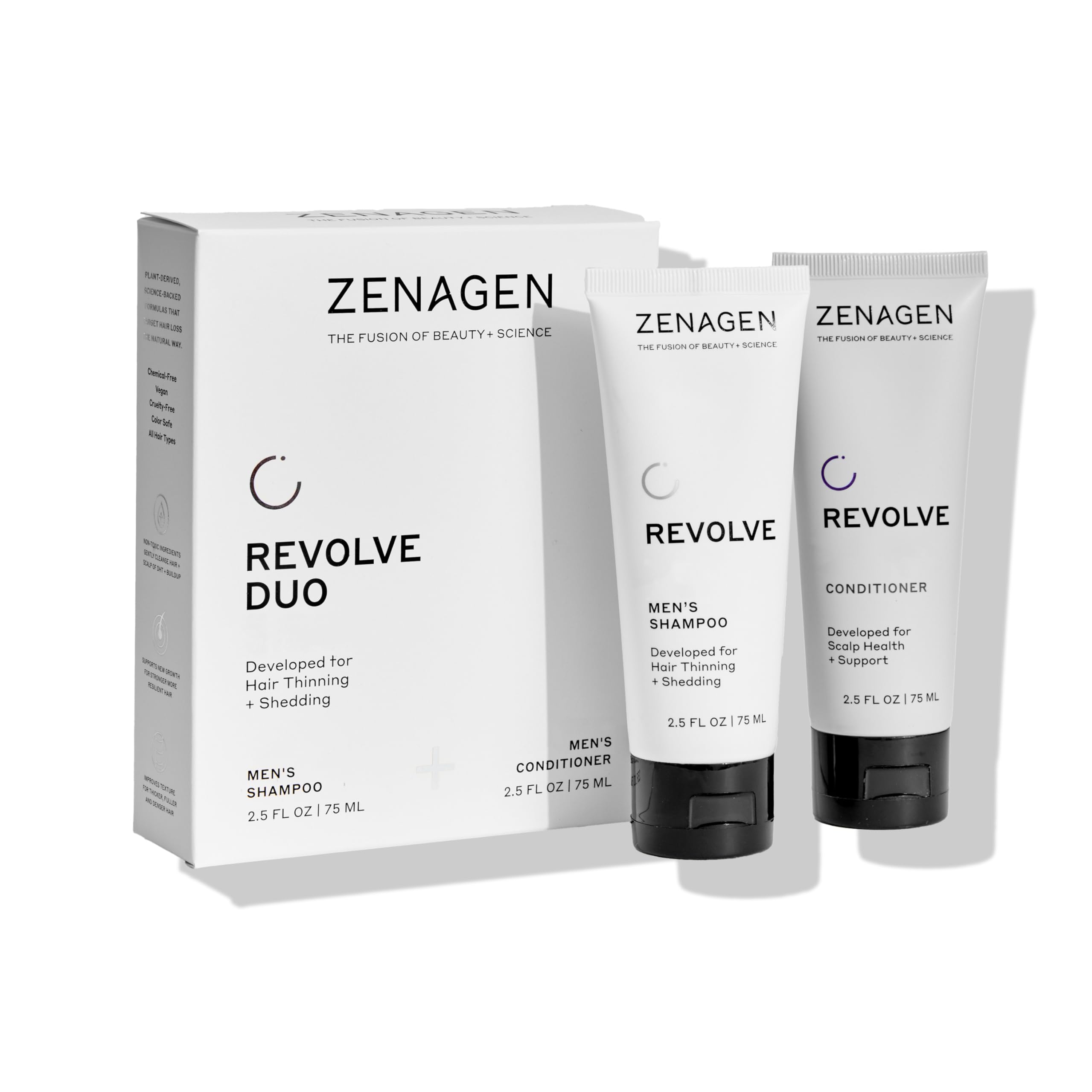 ZENAGEN Revolve Men's Travel Kit | Shampoo + Conditioner for Fine & Visibly Thin Hair, Promotes Thicker Fuller Hair, Plant-Based Formula, Color-Safe, Vegan