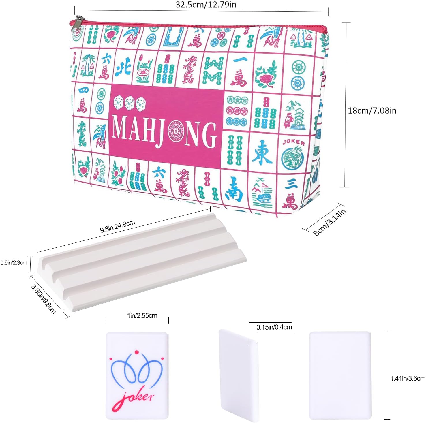 160 Printed American Mahjong Tile Set with 4 Racks & Carrying Bag and Accessories, 1.41’’ Portable Travel Mahjong Game Set
