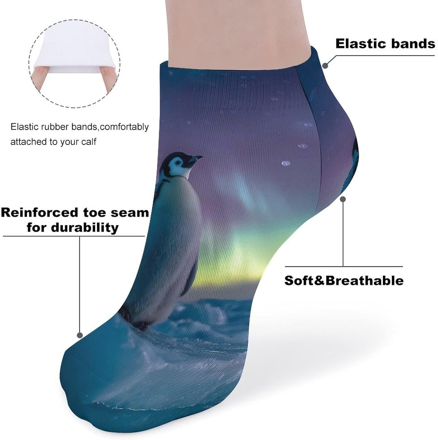 Cute Penguins Aurora Starry Night Socks for Men Women 5 Pairs Ankle Socks