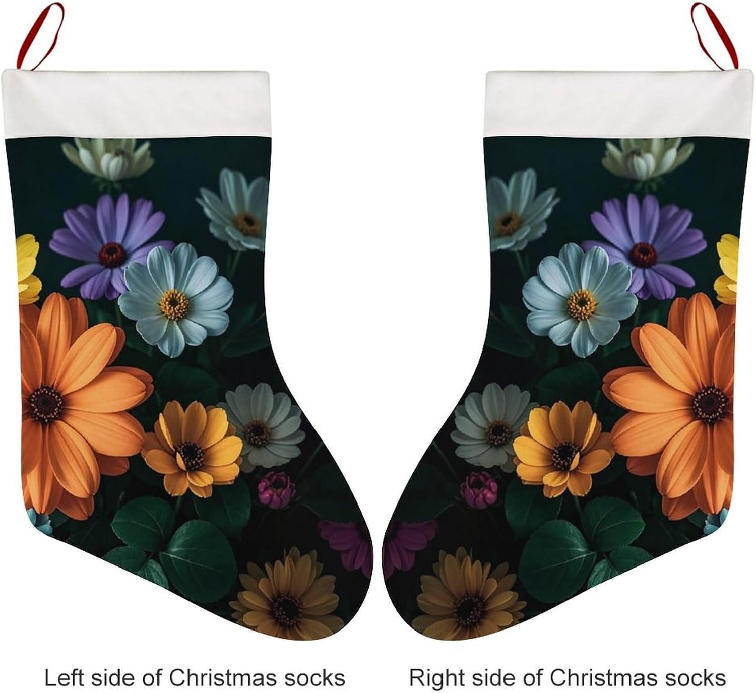 Bright Flowers Christmas Stockings with 10.2 Inch Plush Cuff - 16.5 Inch Large Xmas Stockings for Fireplace Hanging, Traditional Holiday Decor for Family Christmas Party image 3