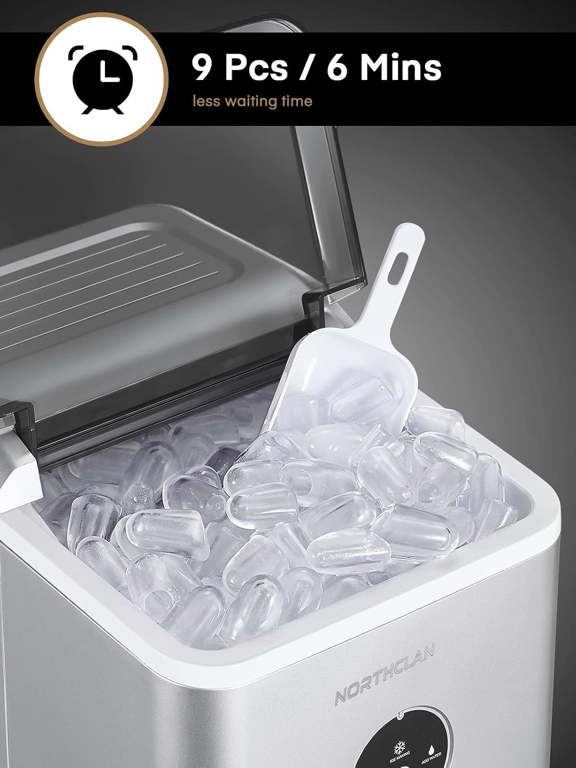 NORTHCLAN Ice Maker producing 9 ice cubes in 6 minutes