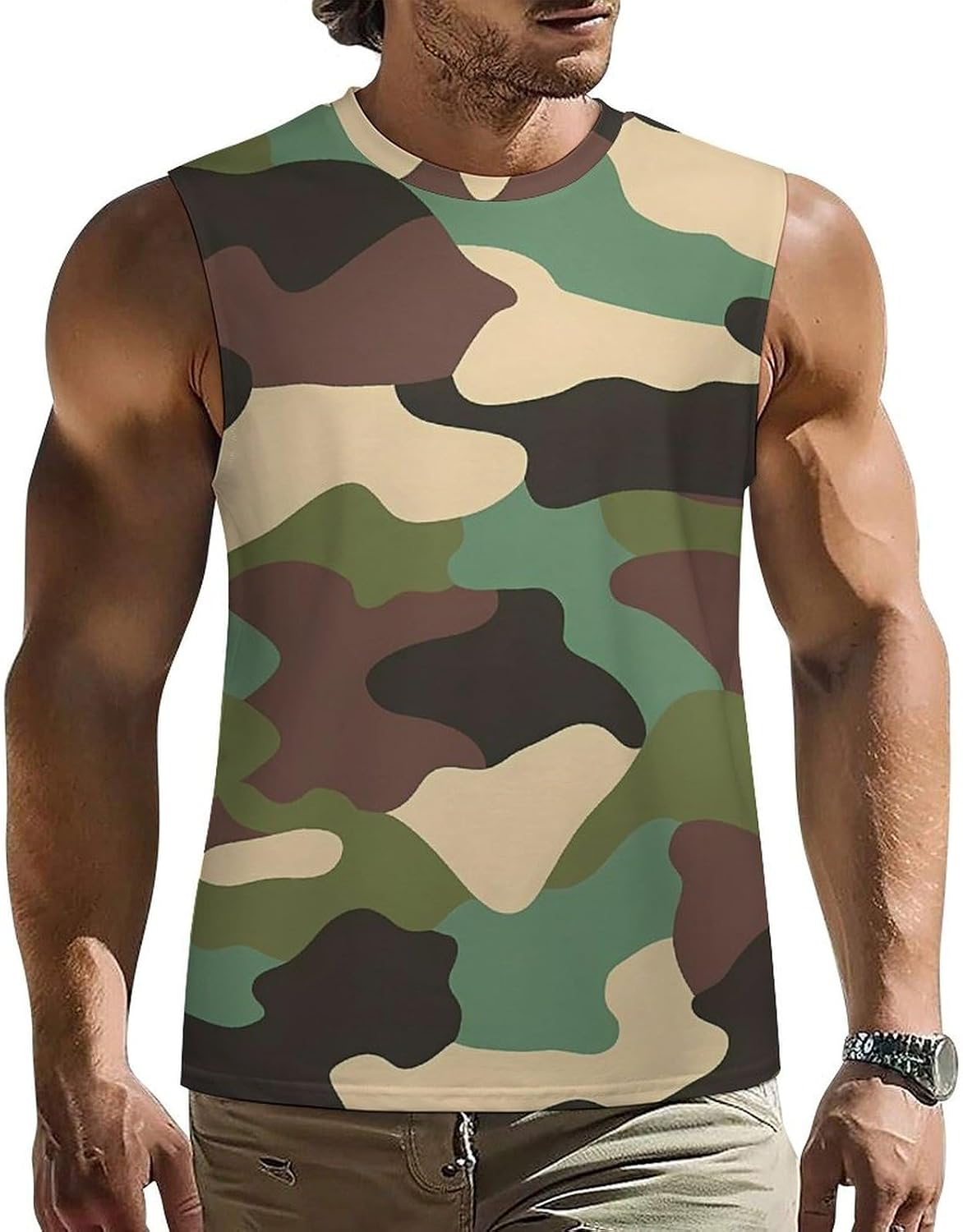 Camouflage Men Summer Sleeveless Crew Neck Top 5XL