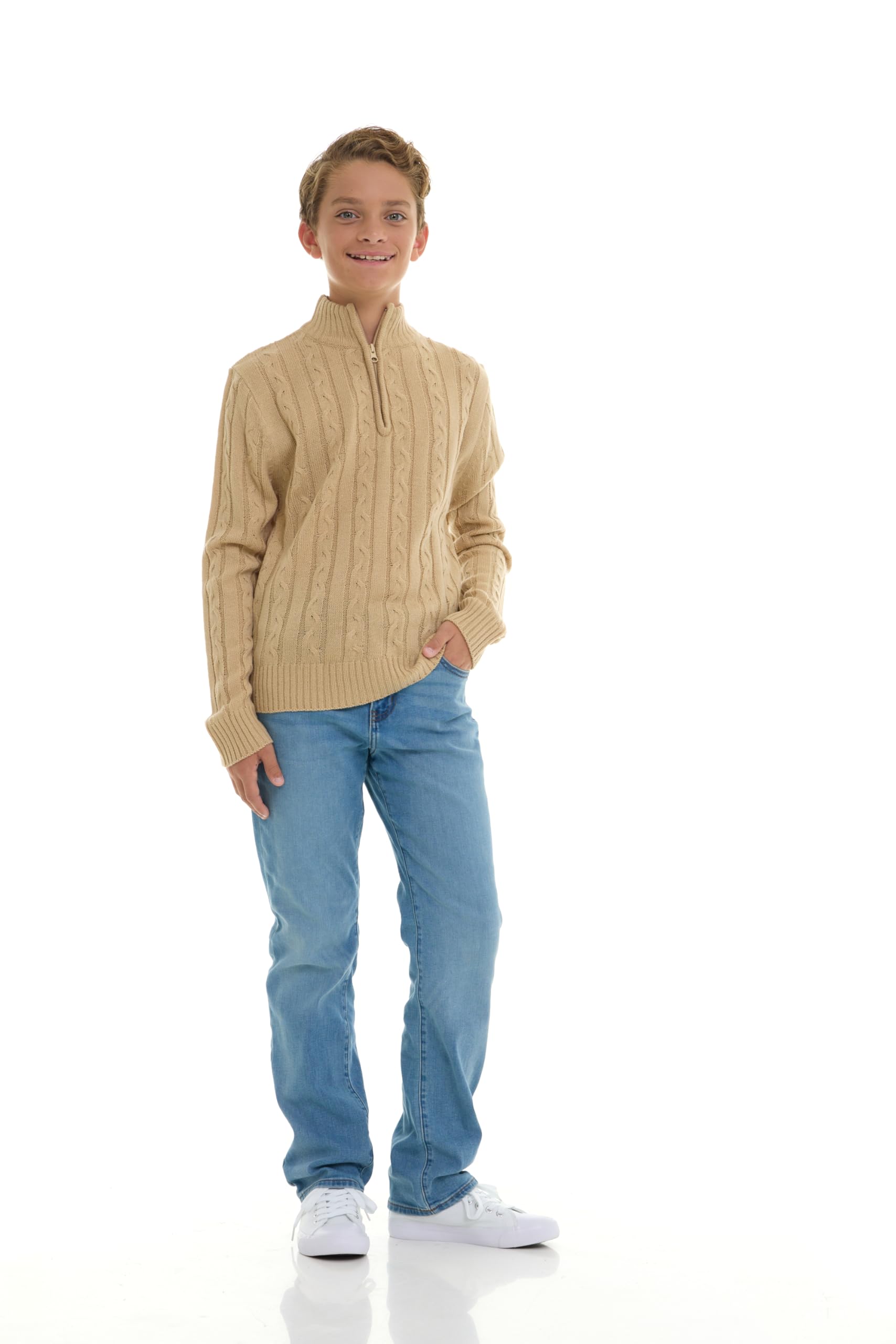 Amazon.com: Sezzit Boys Quarter Zip Cable Knit Sweater – Classic