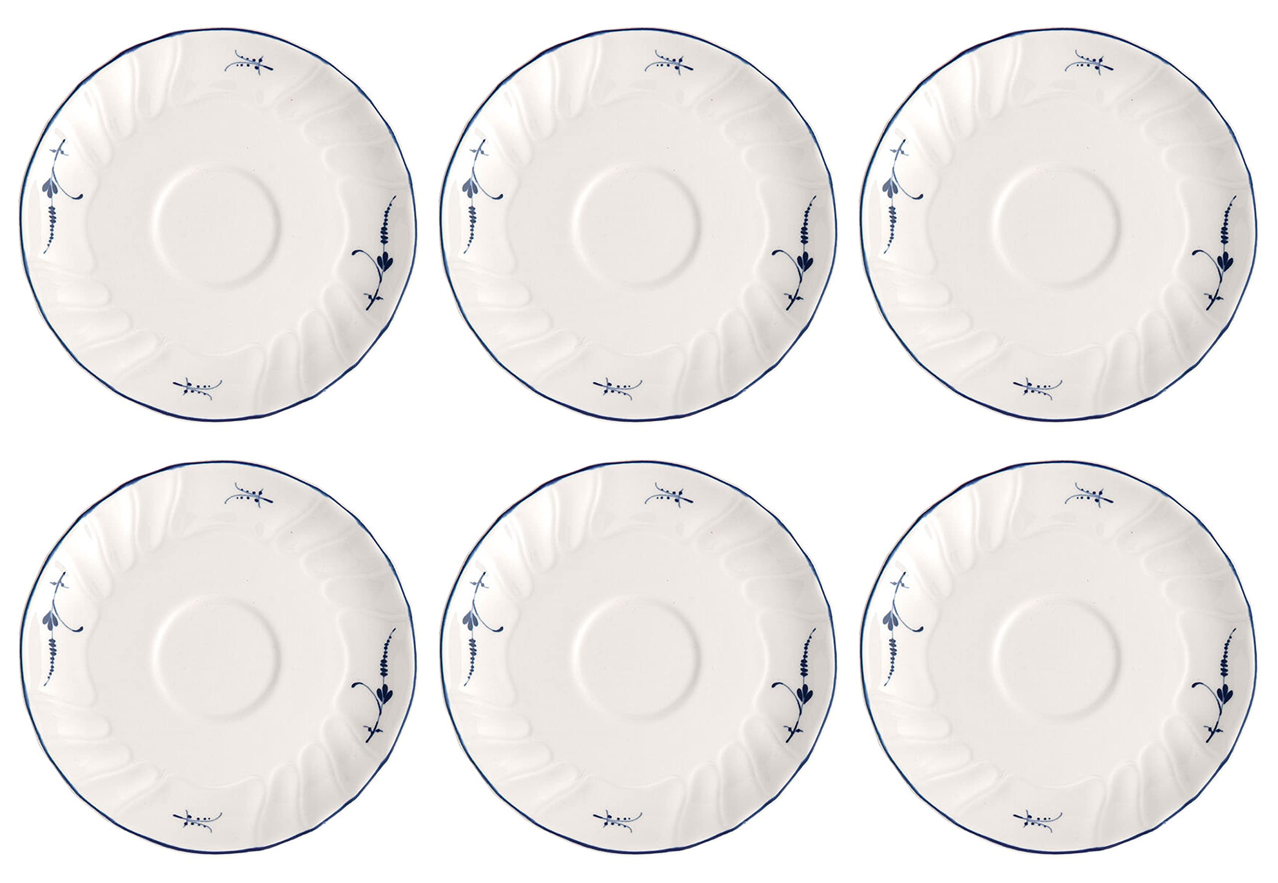 Villeroy & Boch Vieux Luxembourg 6er Set Espressountertassen weiß blau Porzellan
