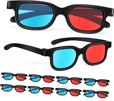 Gadpiparty 10 Pairs Red Blue 3D Glasses Lightweight Frame Comfortable Fit for Cinema Tv Computer Monitors Projectors Anaglyph Viewing