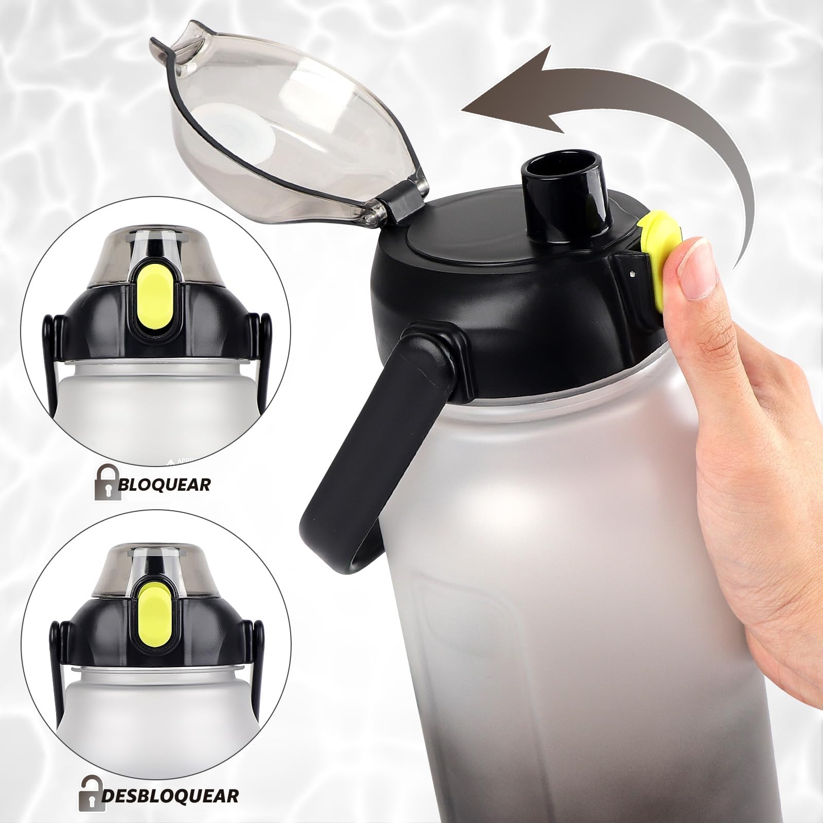 GXCROR Botella de agua de 2 litros con pajita, a prueba de fugas, apta para lavavajillas, marca de tiempo, botella de agua para gimnasio