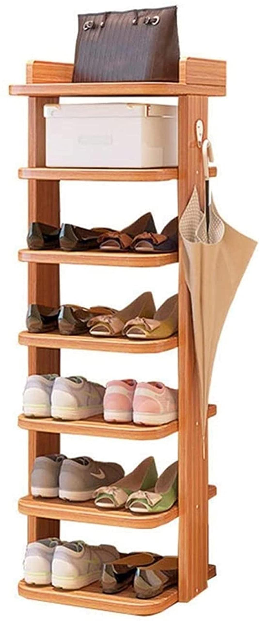 Wooden Entry Shoe Cabinet, Seven-Tier Shoe Rack Freestanding with top Storage Rack, Space Saving, Suitable for entryway Storage Rack (101×8×30cm)