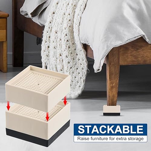 Miniatura 5 de uxcell Elevadores de cama, 4 piezas, elevadores de muebles de 1.5 pulgadas, elevador de sofá cuadrado ajustable con alfombrilla antideslizante para