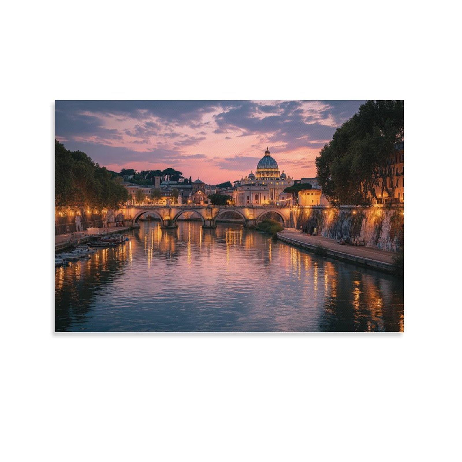 NQHXLRUDC The Tiber River in Rome Canvas Wall Art Picture Print Cultural Landscape High Definition Printing Cultural Landscape Artwork Natural for Home Decorations 20x30inch(50x75cm)