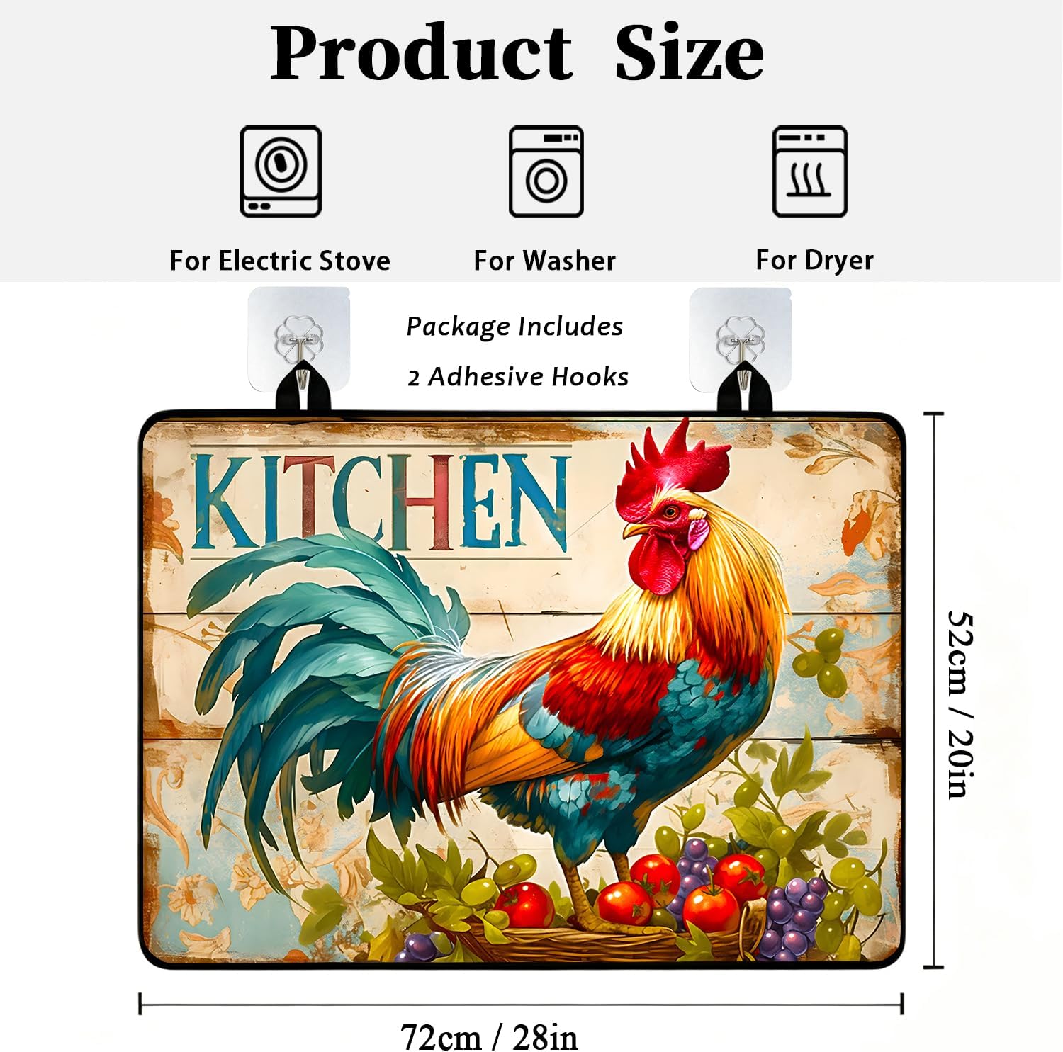 Stove Top Covers for Electric Stove, Kitchen Rooster Glass Top Stove Cover Protector, Non-Slip Stove Covers for Kitchen Decor 28''x20''